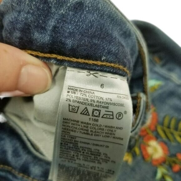 Old Navy Rockstar Mid-Rise Embroidered Floral Skinny Jeans Womens 6 Blue Denim - Picture 4 of 16